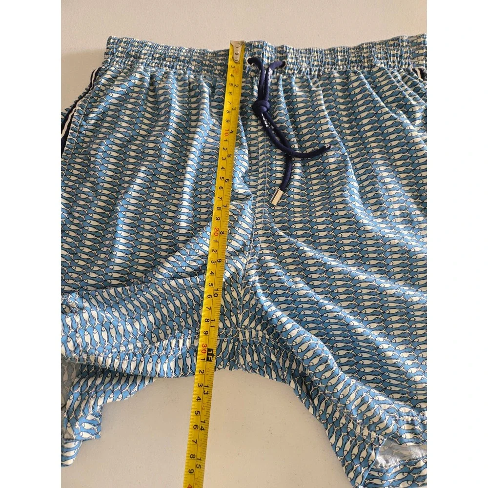Boggi Milano Mens Blue Fish Print Swim Trunks Made in Italy Size M Mesh Lined‎